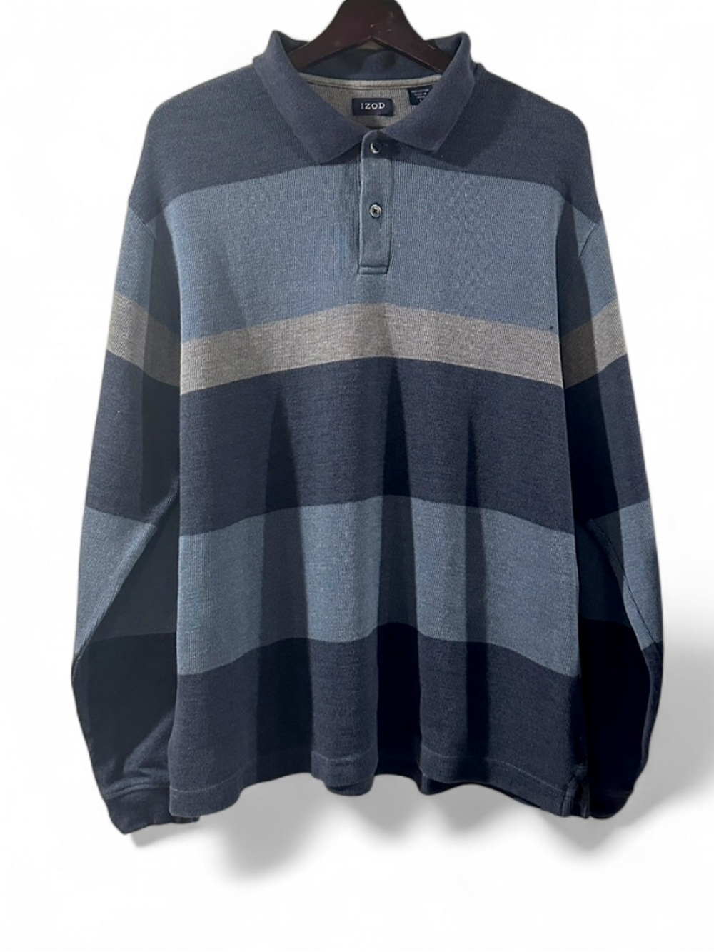 Vintage IZOD Blue Striped Long Sleeve Rugby Polo Shirt Size Men’s Large